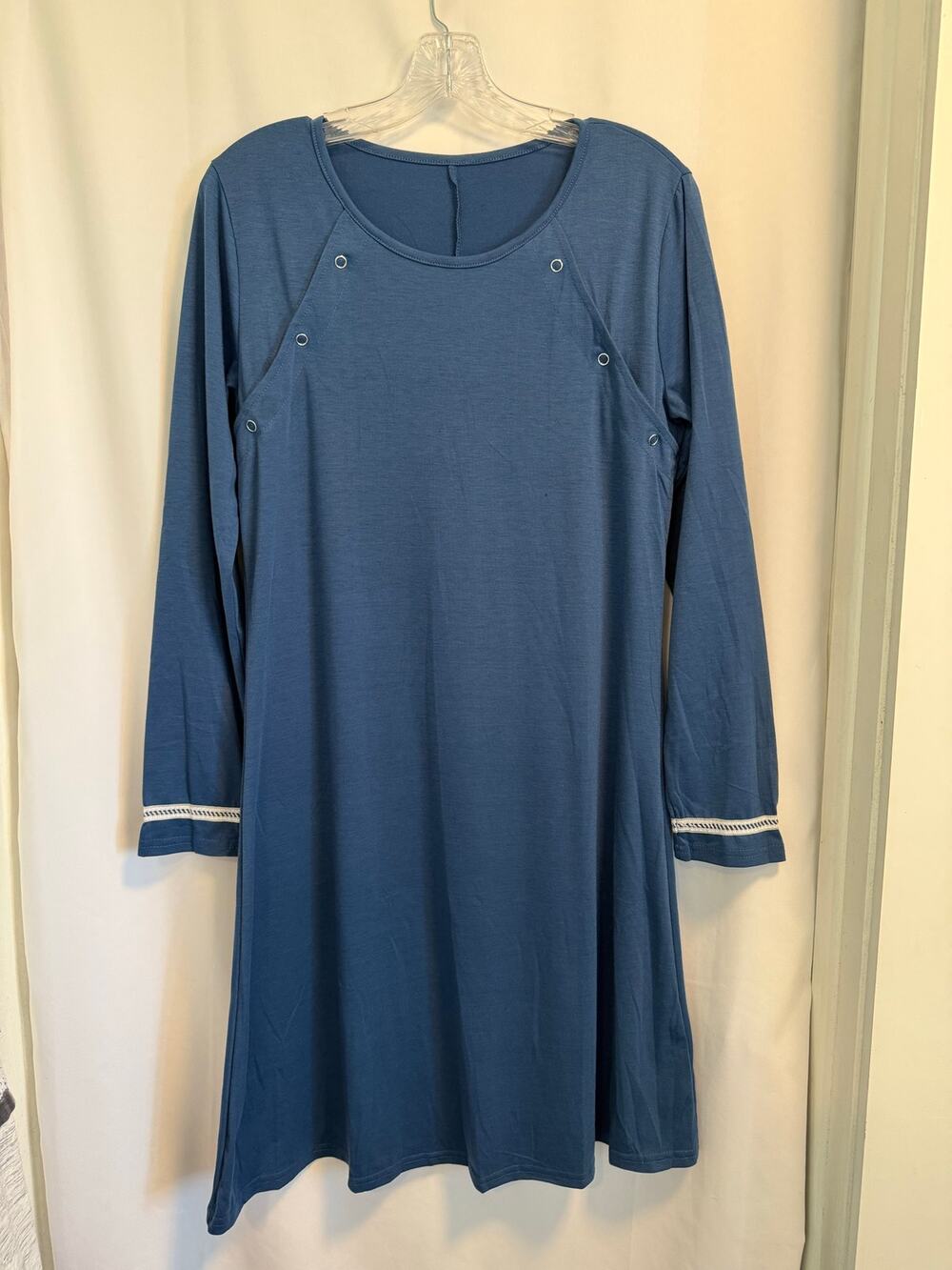 Women’s Nightgown Snap Bust Nursing Breastfeeding Blue -Small